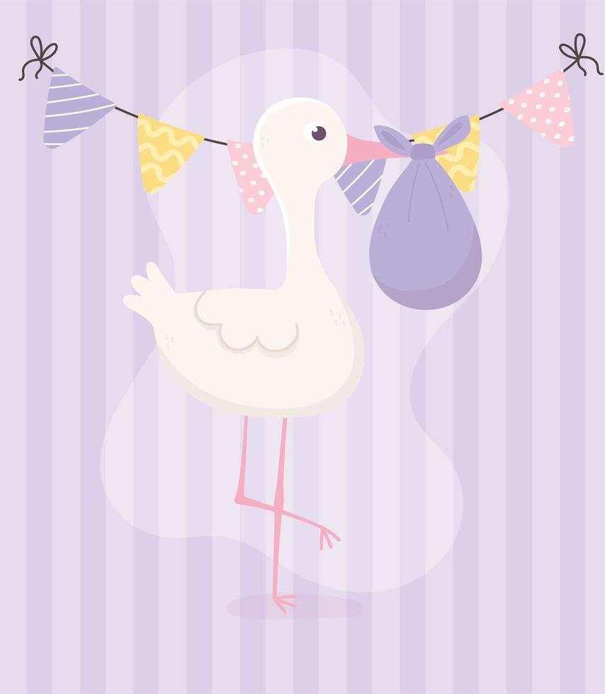 Cute baby shower stork vector