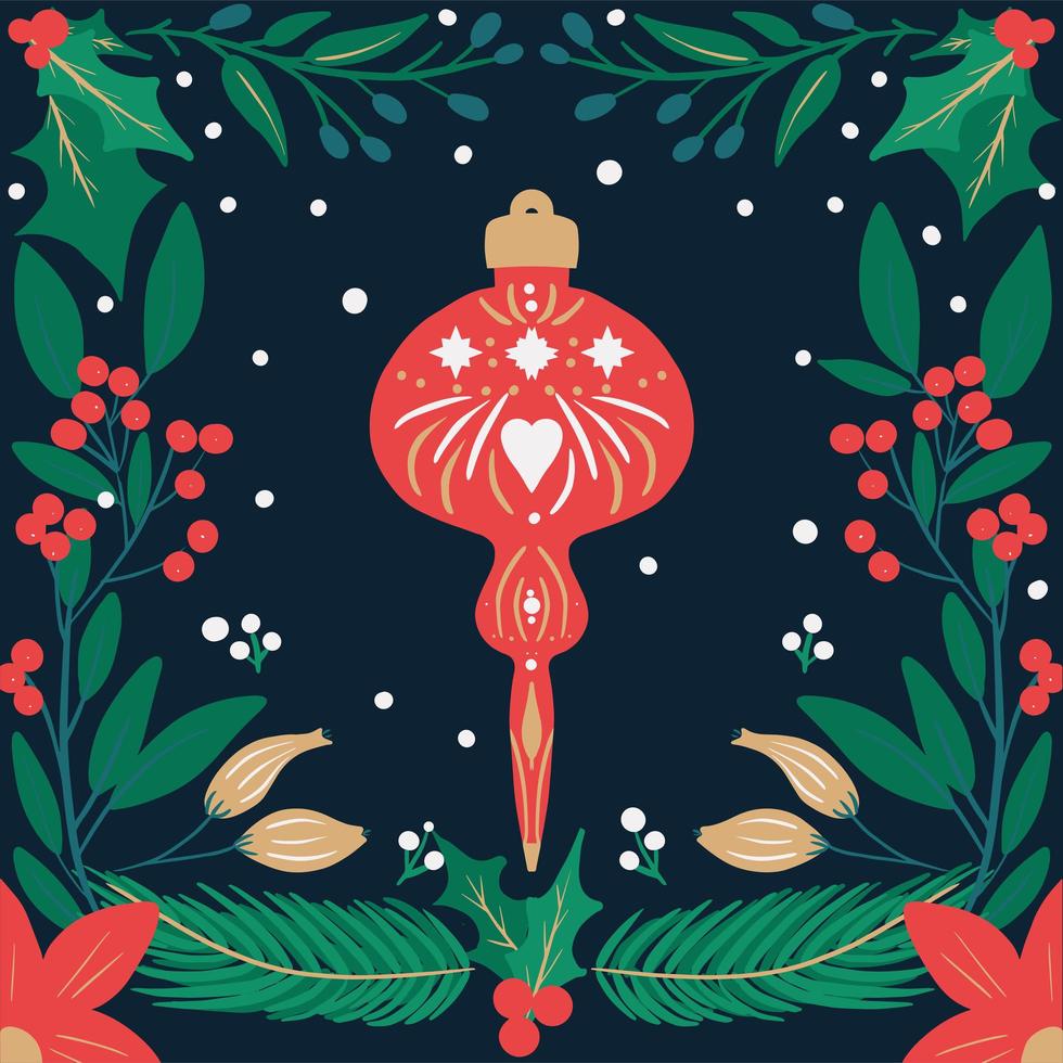 Retro hand drawn Christmas ornament and foliage vector