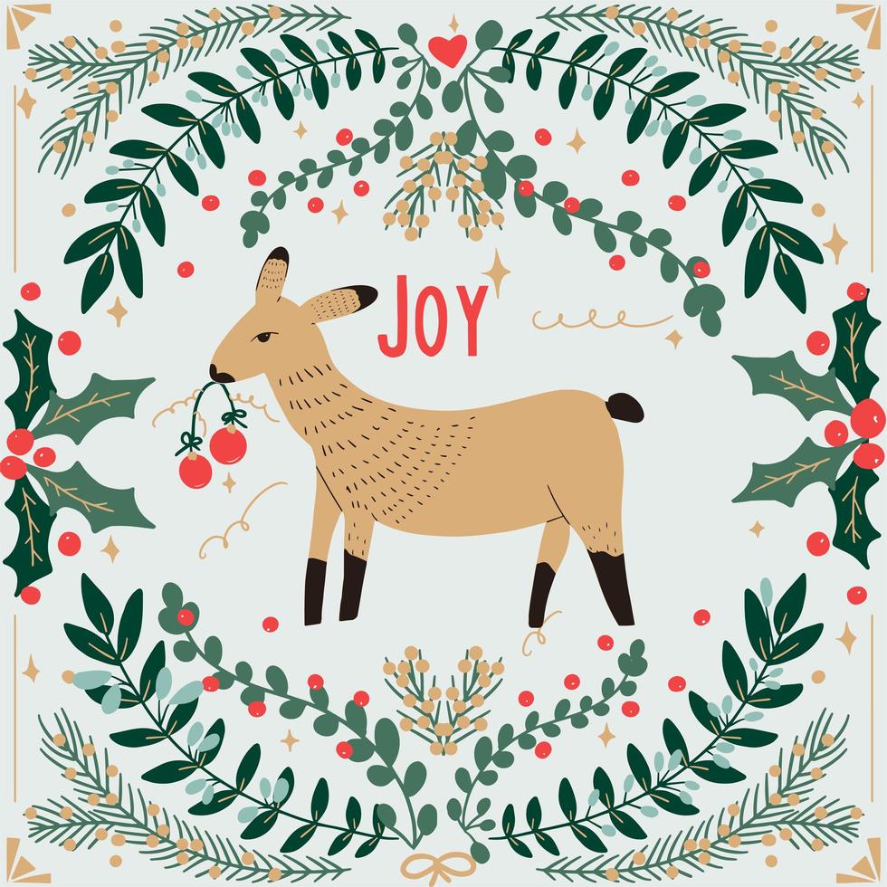 Hand drawn Christmas animal and foliage vector