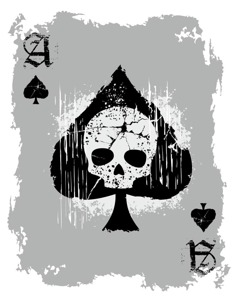 Grunge spade skull playing card vector