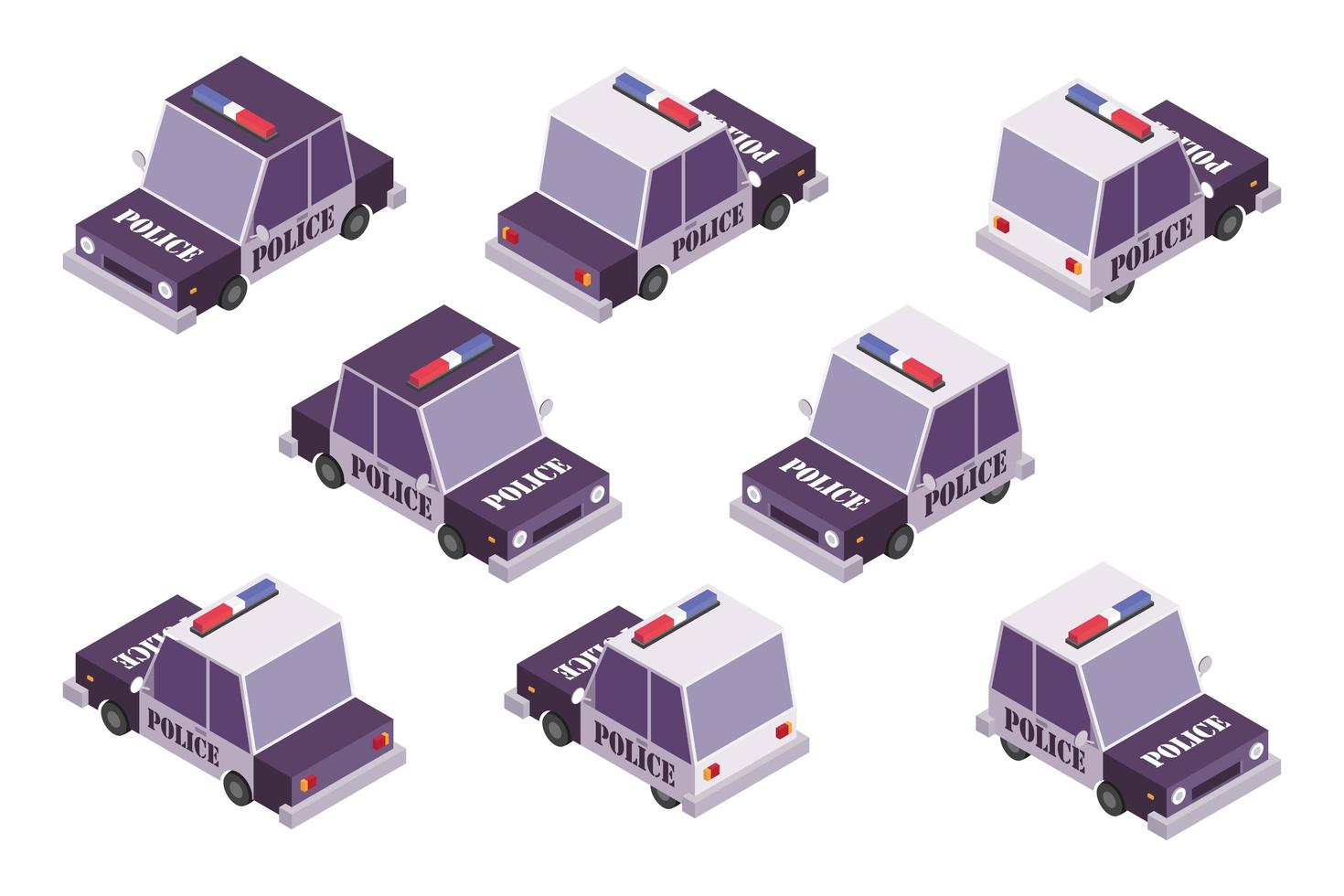 Police car isometric design set vector