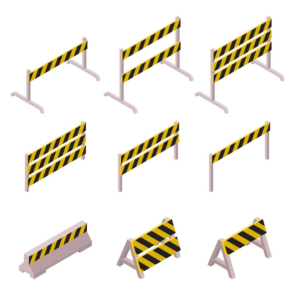 Isometric under construction barrier set vector