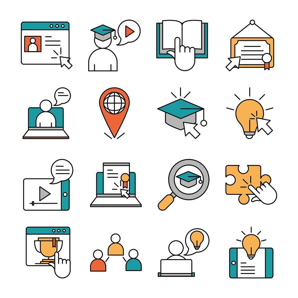 Online education icon set vector