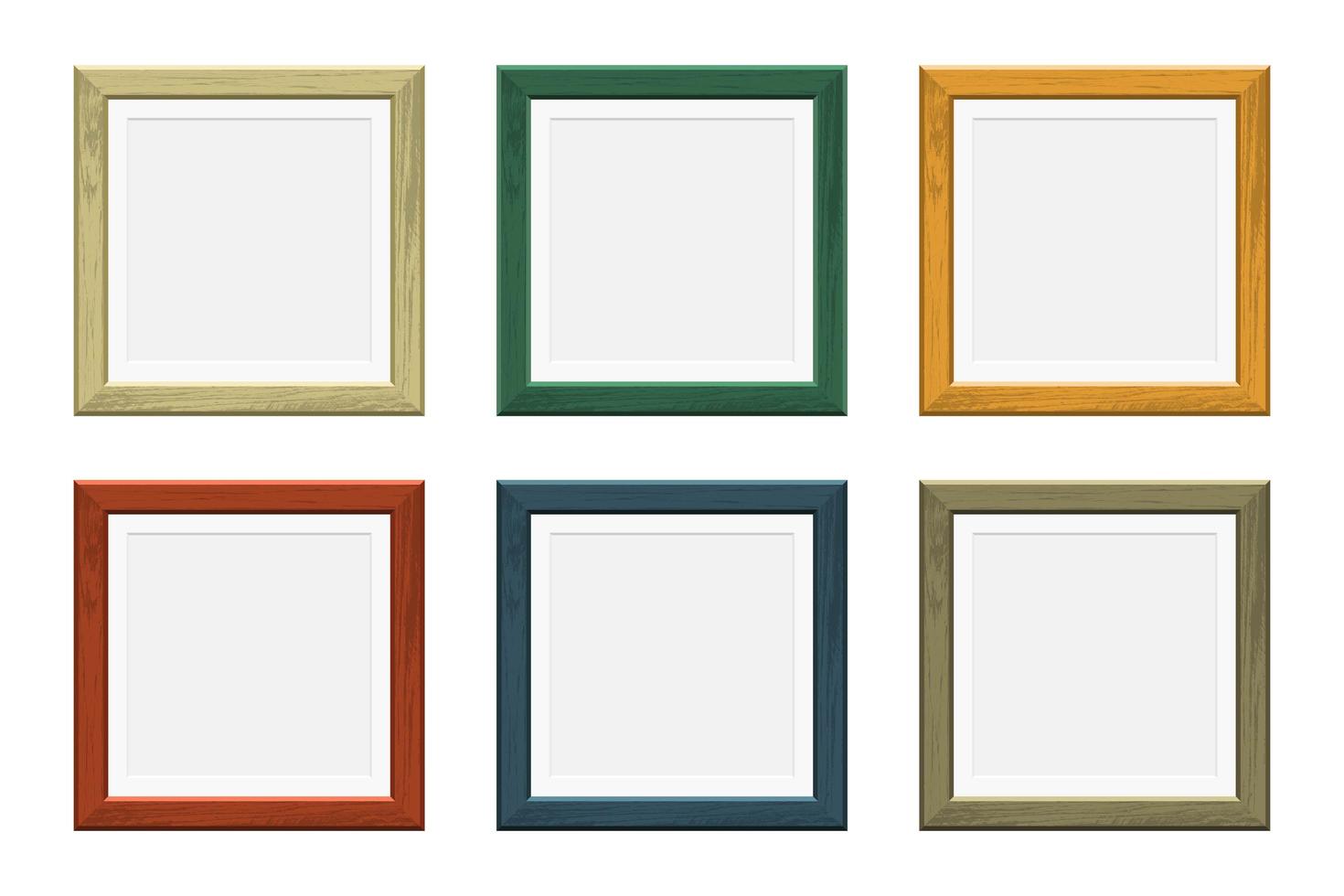 Square wooden picture frames of different colors vector