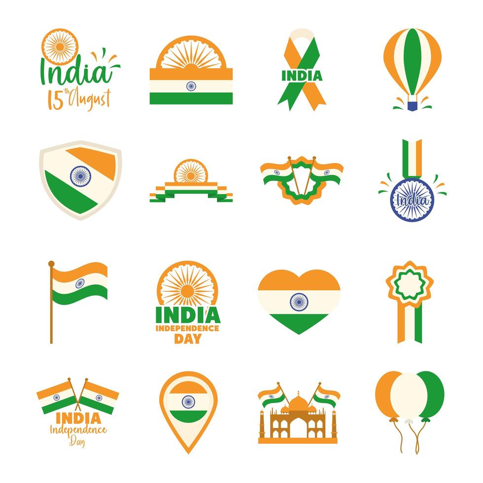 conjunto de iconos del día de la independencia de la india vector