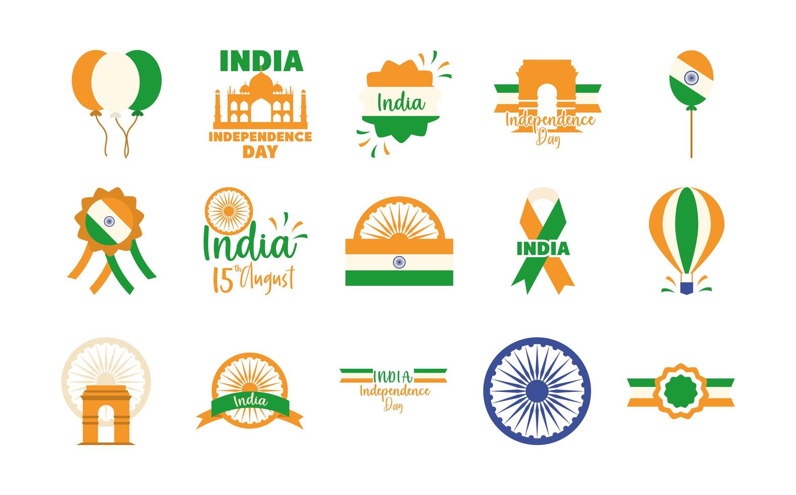 conjunto de iconos del día de la independencia de la india vector