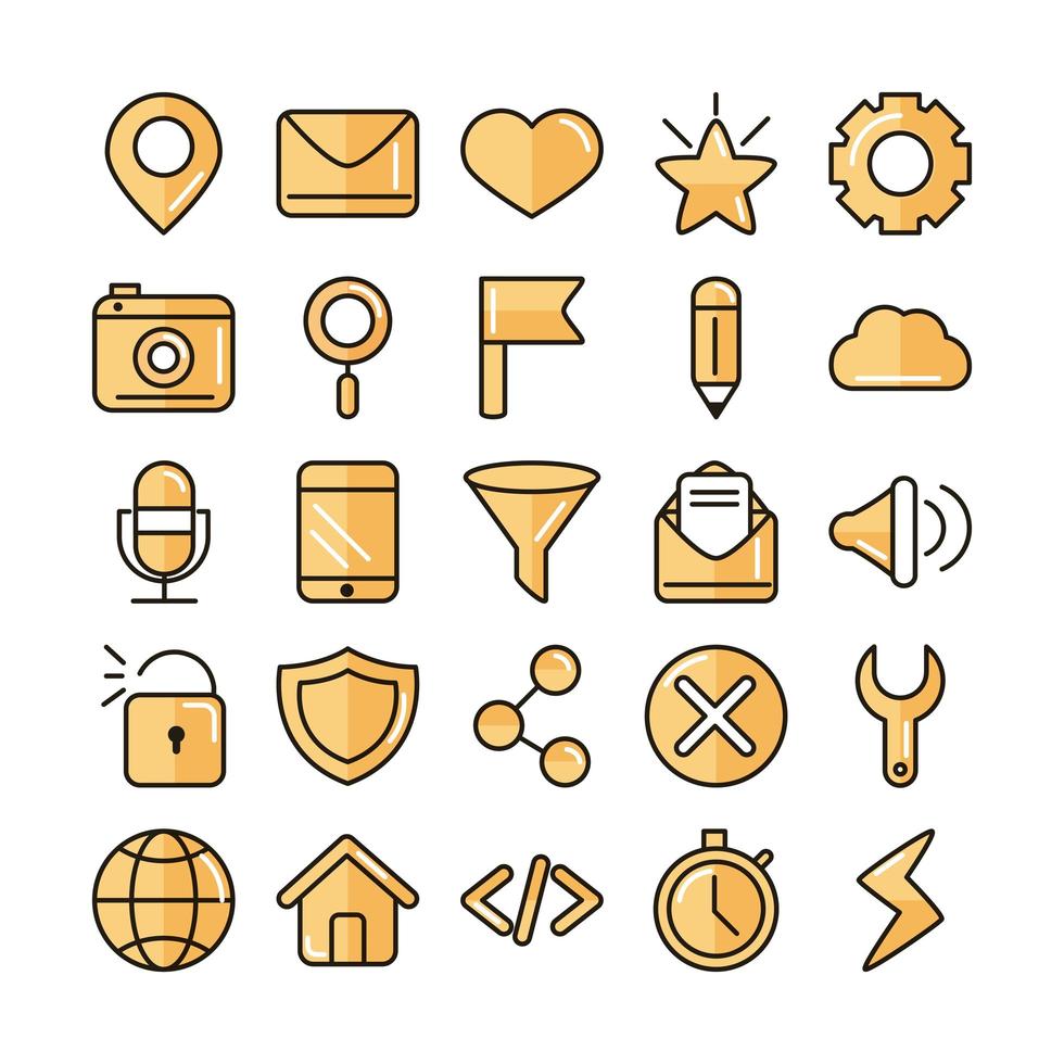 conjunto de iconos de interfaz, tecnología digital y web vector