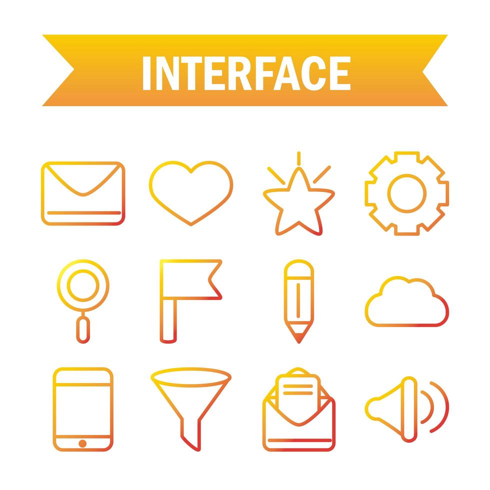 conjunto de iconos de interfaz, tecnología digital y web vector