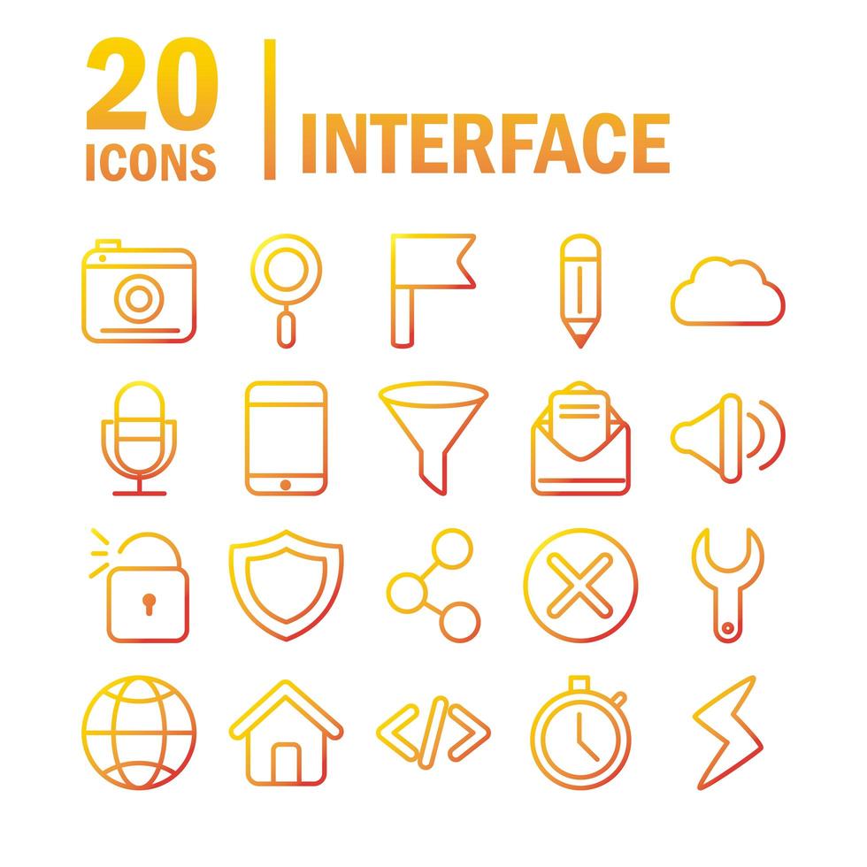 conjunto de iconos de interfaz, tecnología digital y web vector