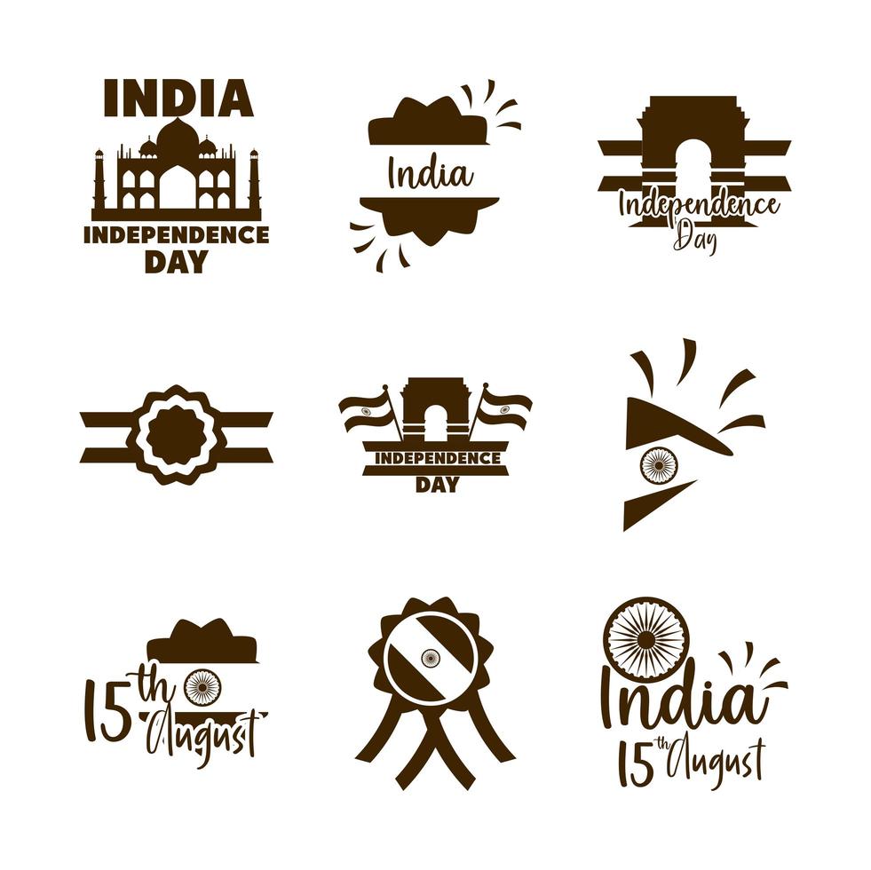 India Independence Day icon set vector