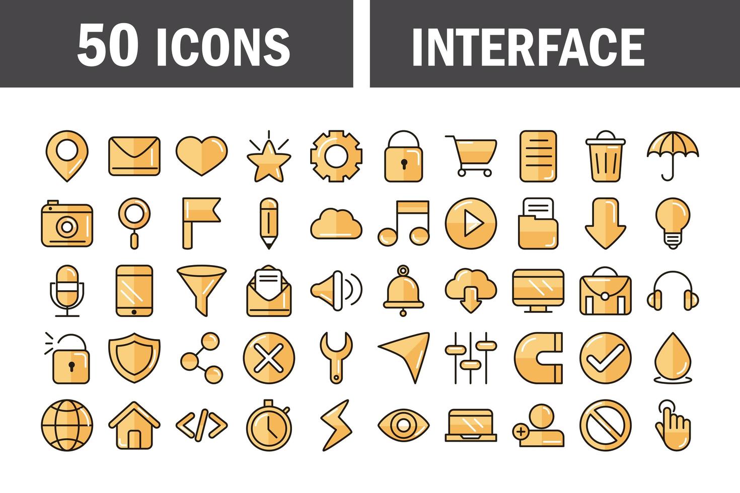 Interface, digital, and web technology icon set vector