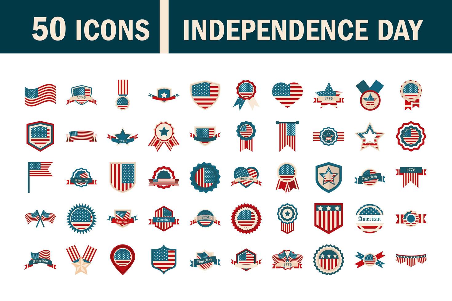 conjunto de iconos de color del día de la independencia de estados unidos vector