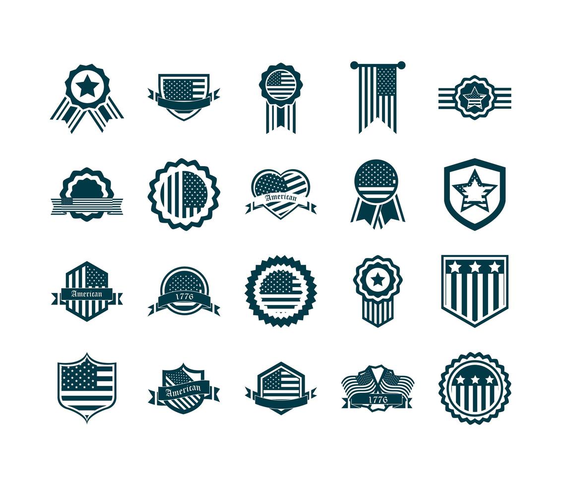 USA Independence Day silhouette icon set vector