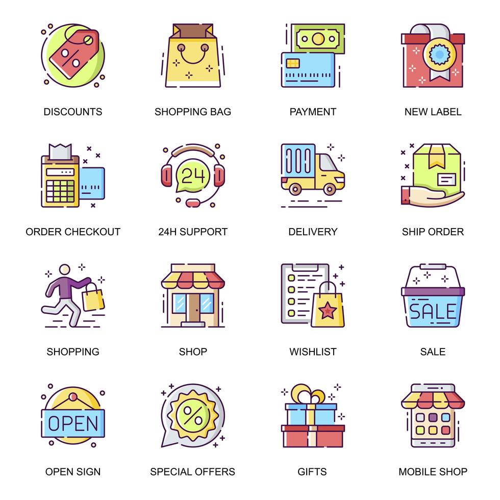 E-Commerce flat icons set vector