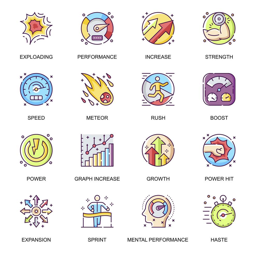 conjunto de iconos planos de rendimiento mental vector