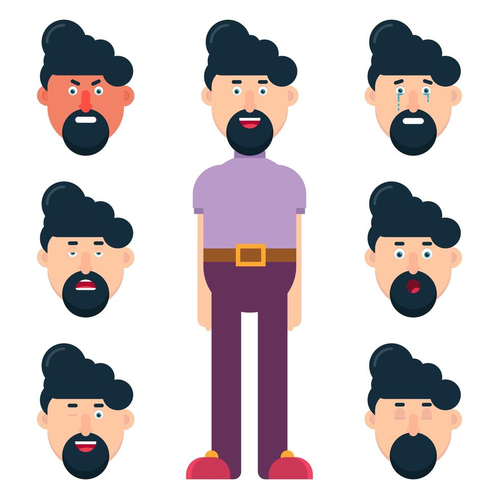 Male character with different face emotions set vector