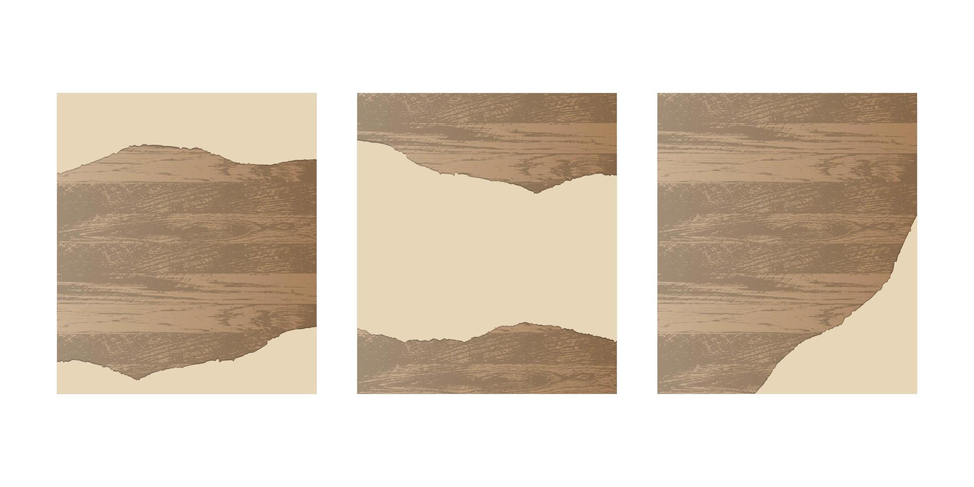 Ripped paper on wooden board set vector