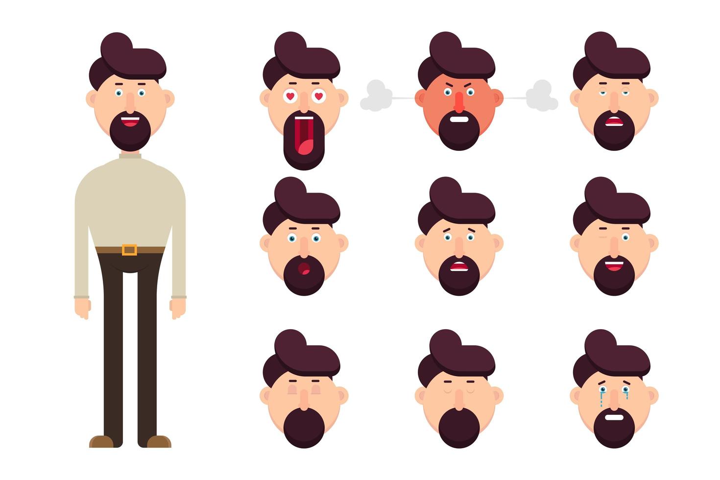 Male character with different face emotions set vector