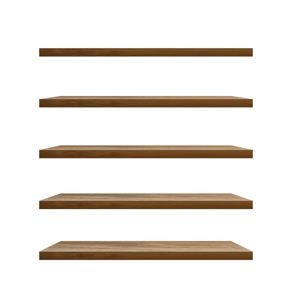 Realistic empty wooden shelf set vector