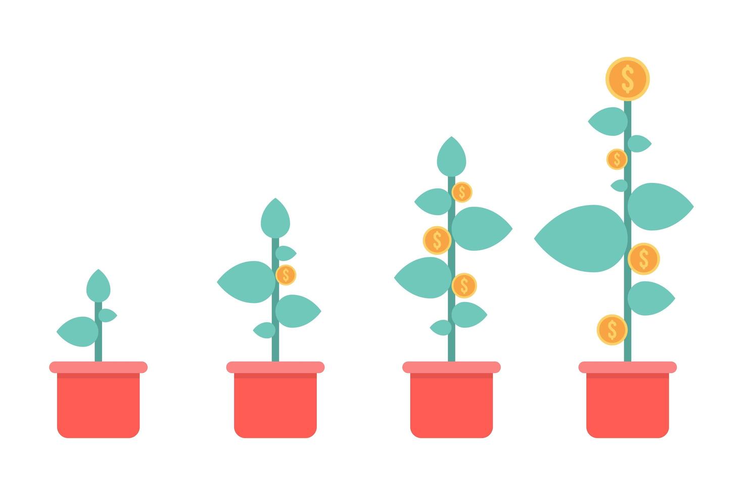 Potted plants with gold coins vector