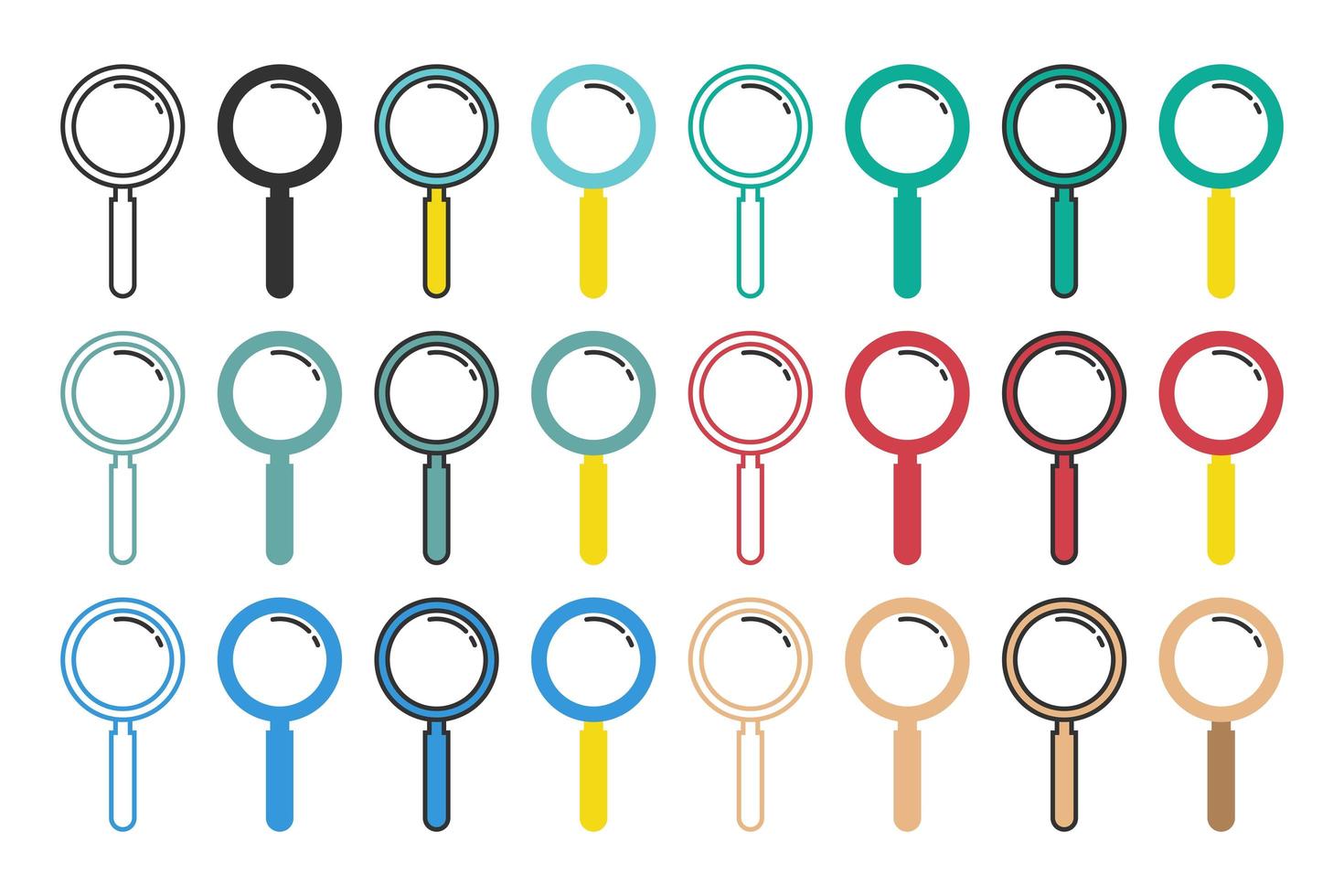 Set of colorful magnifying glass icons vector