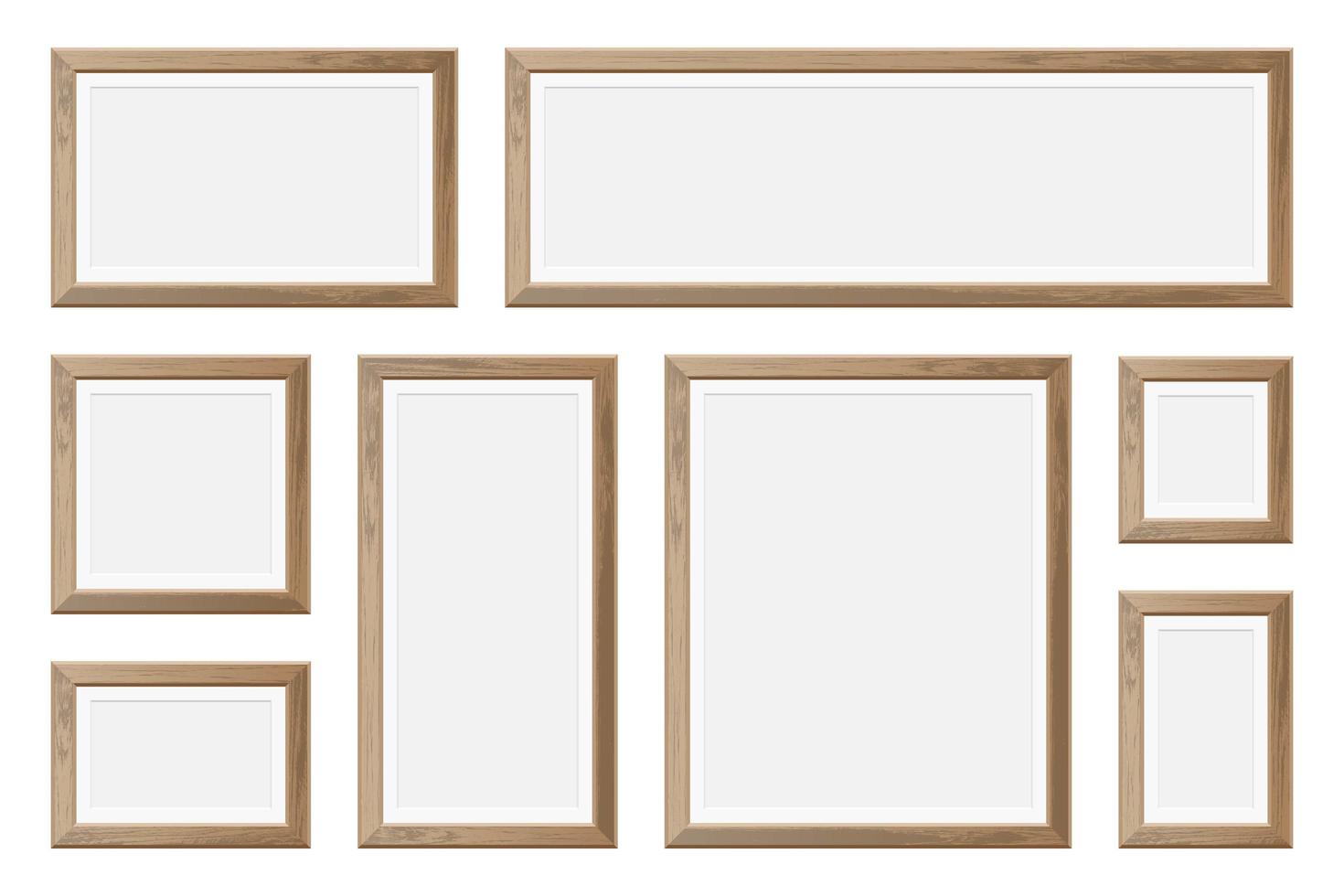 Set of blank realistic wooden picture frames vector