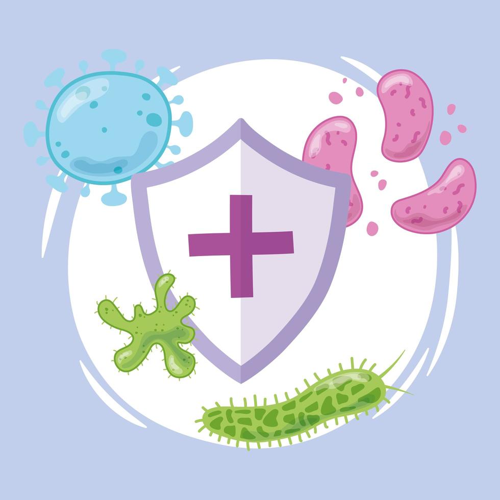 Medical shield with viruses and bacterias vector