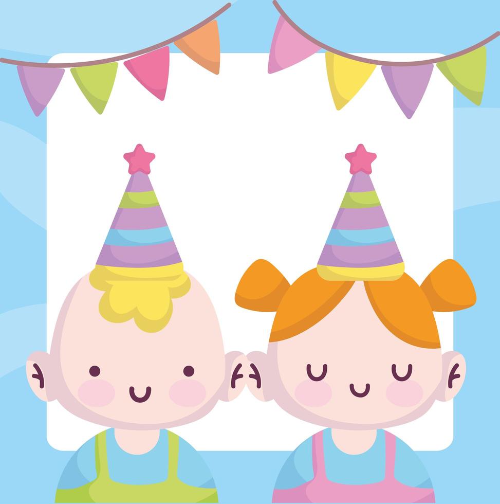 Baby shower card with little kids vector