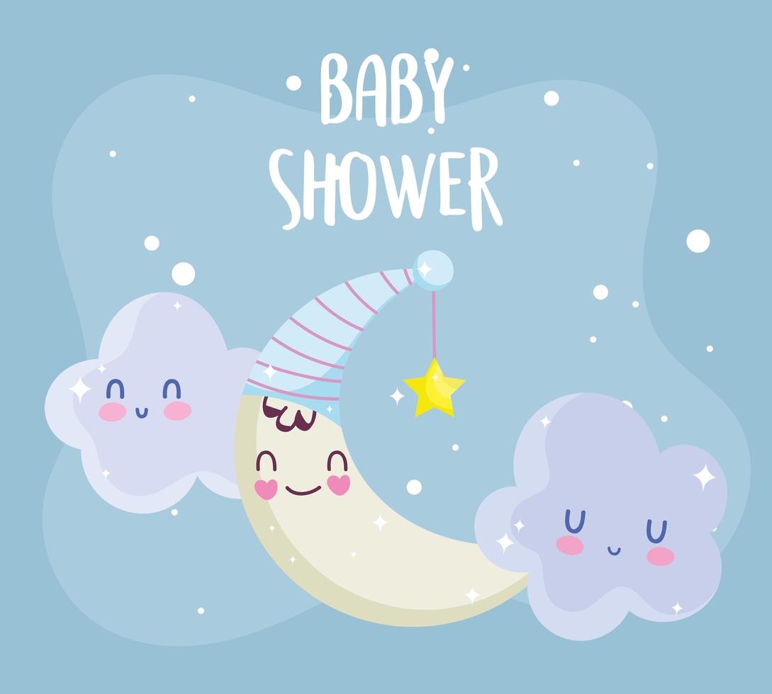 tarjeta de baby shower con linda luna y nubes vector