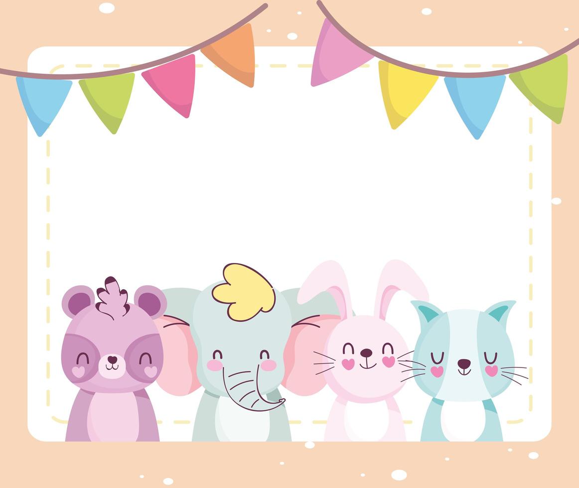 Cute little animals card template vector