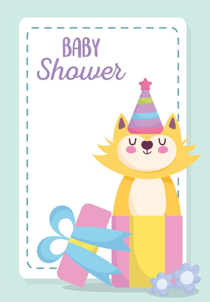 tarjeta de baby shower con lindo gato esponjoso vector
