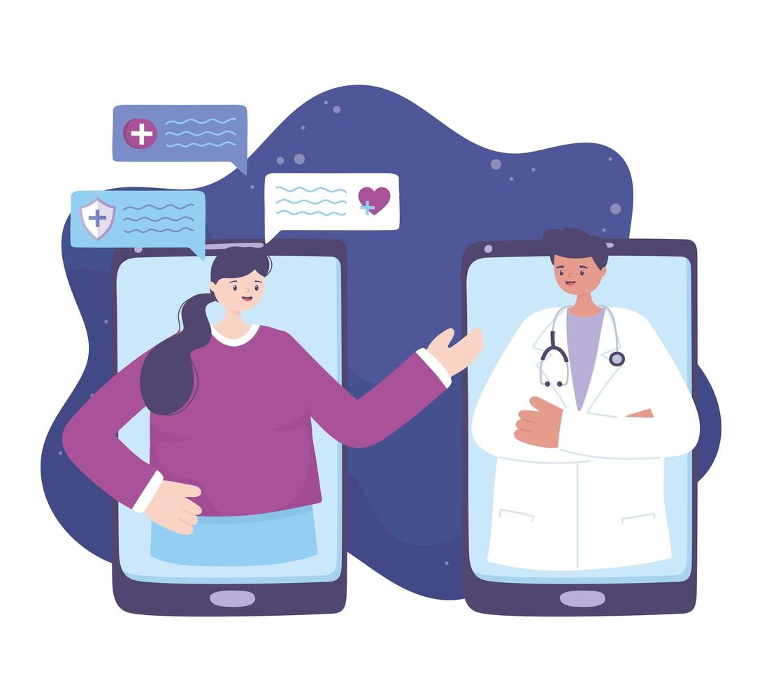 Online medical care with doctor on the smartphone vector
