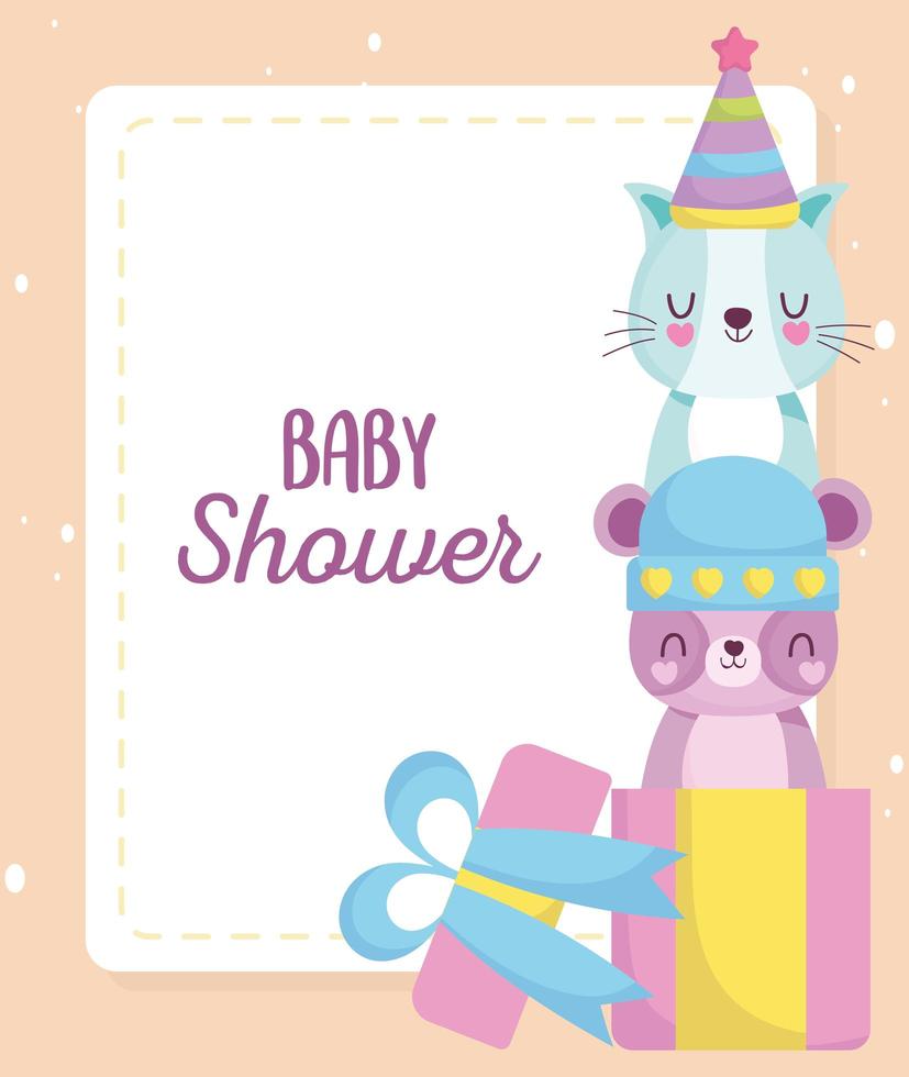 tarjeta de baby shower con lindos animalitos vector