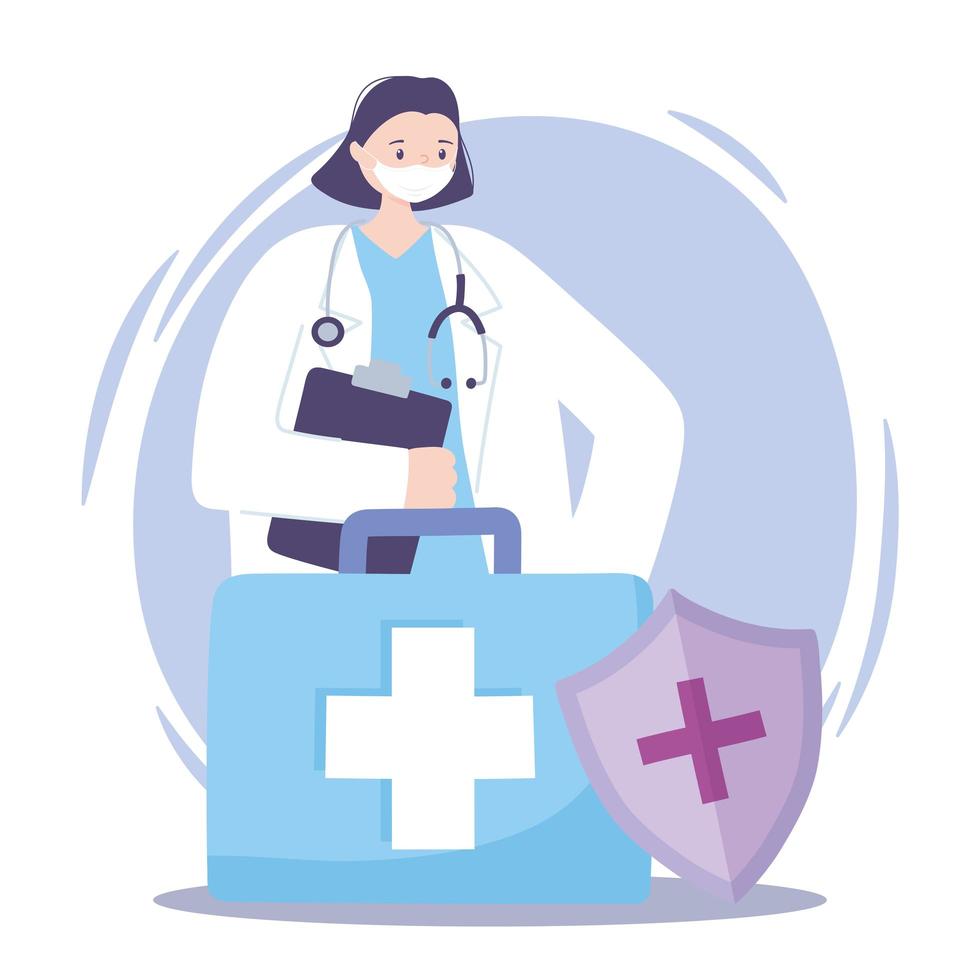 Female physician and medical kit vector