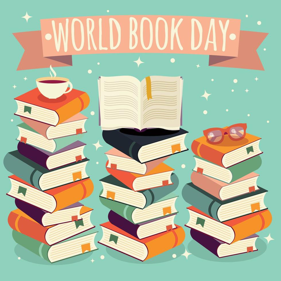 día mundial del libro, pila de libros vector
