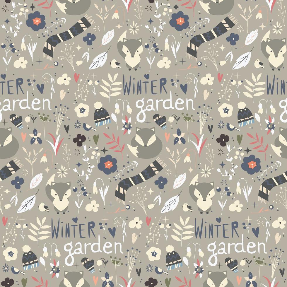 Seamless pattern with winter garden flowers vector