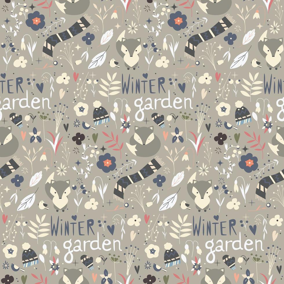 Seamless pattern with winter garden flowers vector