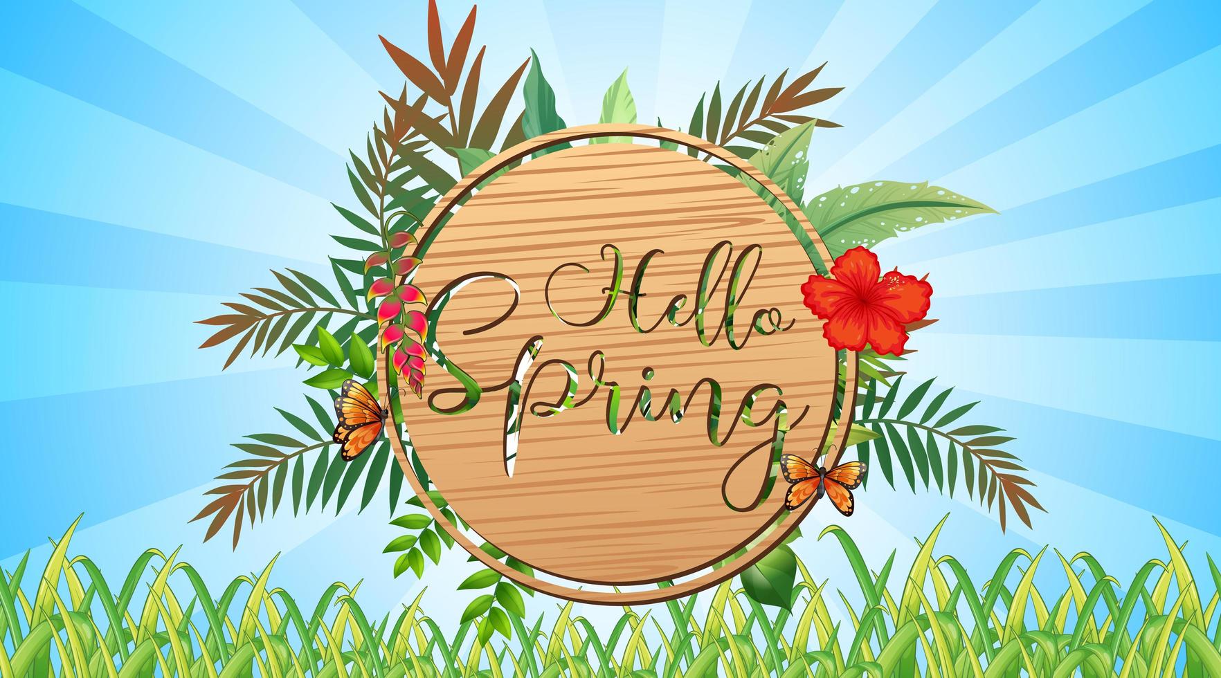 Nature scene background with wooden sign in the garden vector