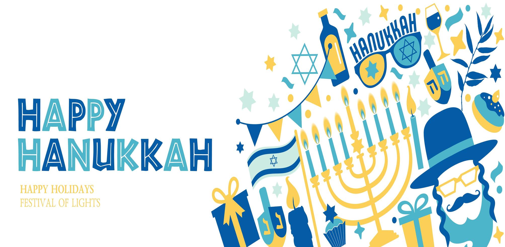 Jewish holiday Hanukkah with Chanukah symbols. vector