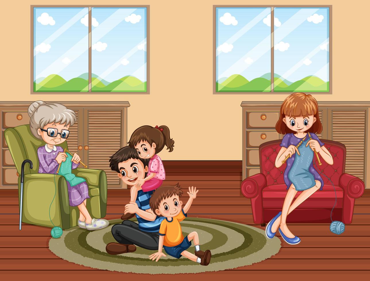 Scene with family having a good time at home vector