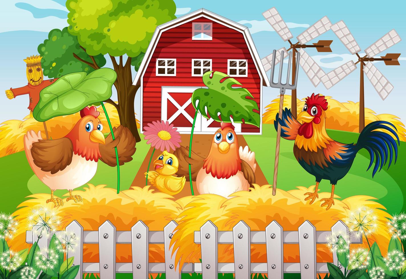 Farm theme background with farm animals vector