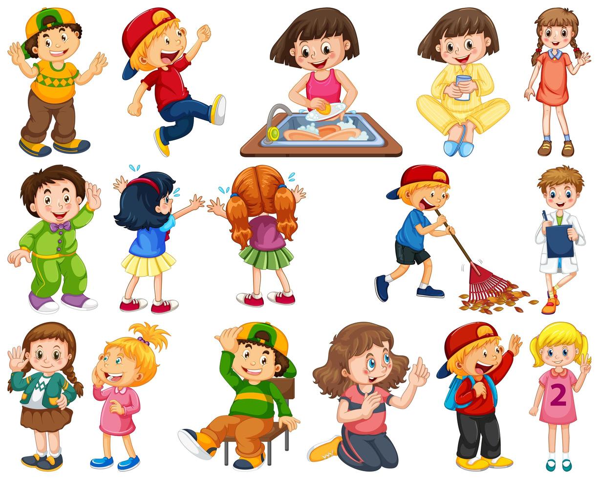 niños en grupo grande actuando nuestros diferentes roles vector