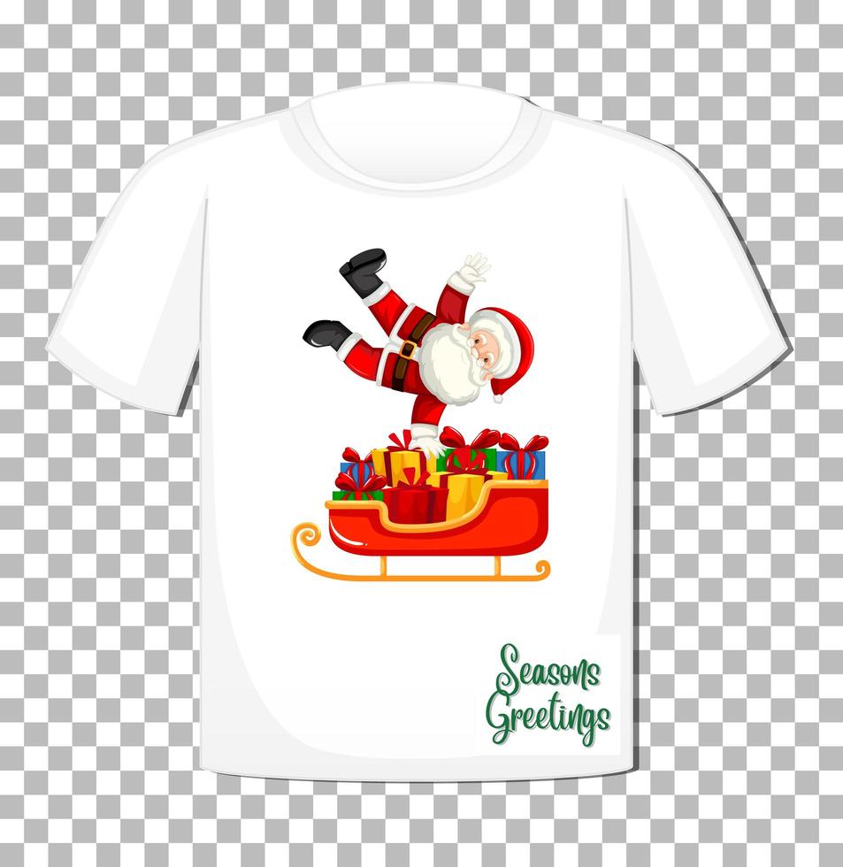 Santa Claus dancing with sleigh cartoon character in Christmas theme on t-shirt on transparent background vector