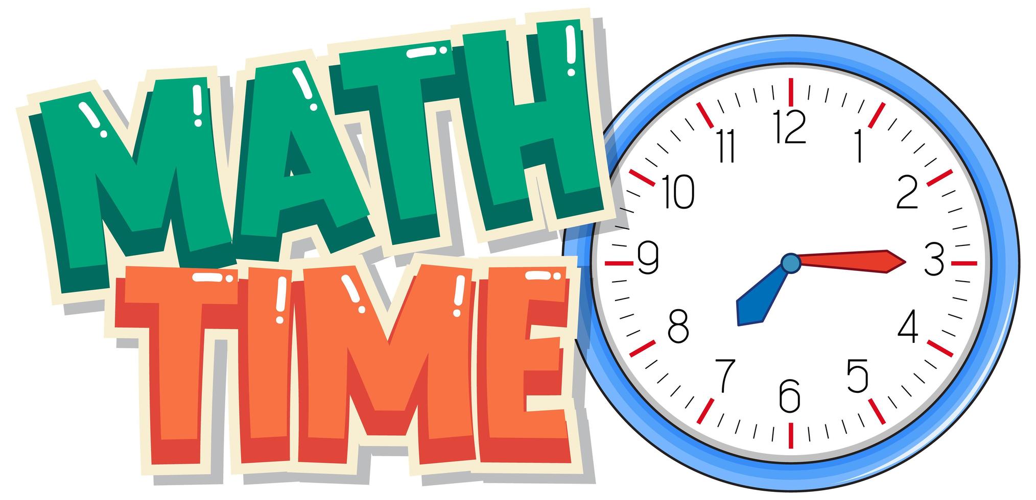 Diseño de fuente para Word Math Time con gran reloj en segundo plano. vector