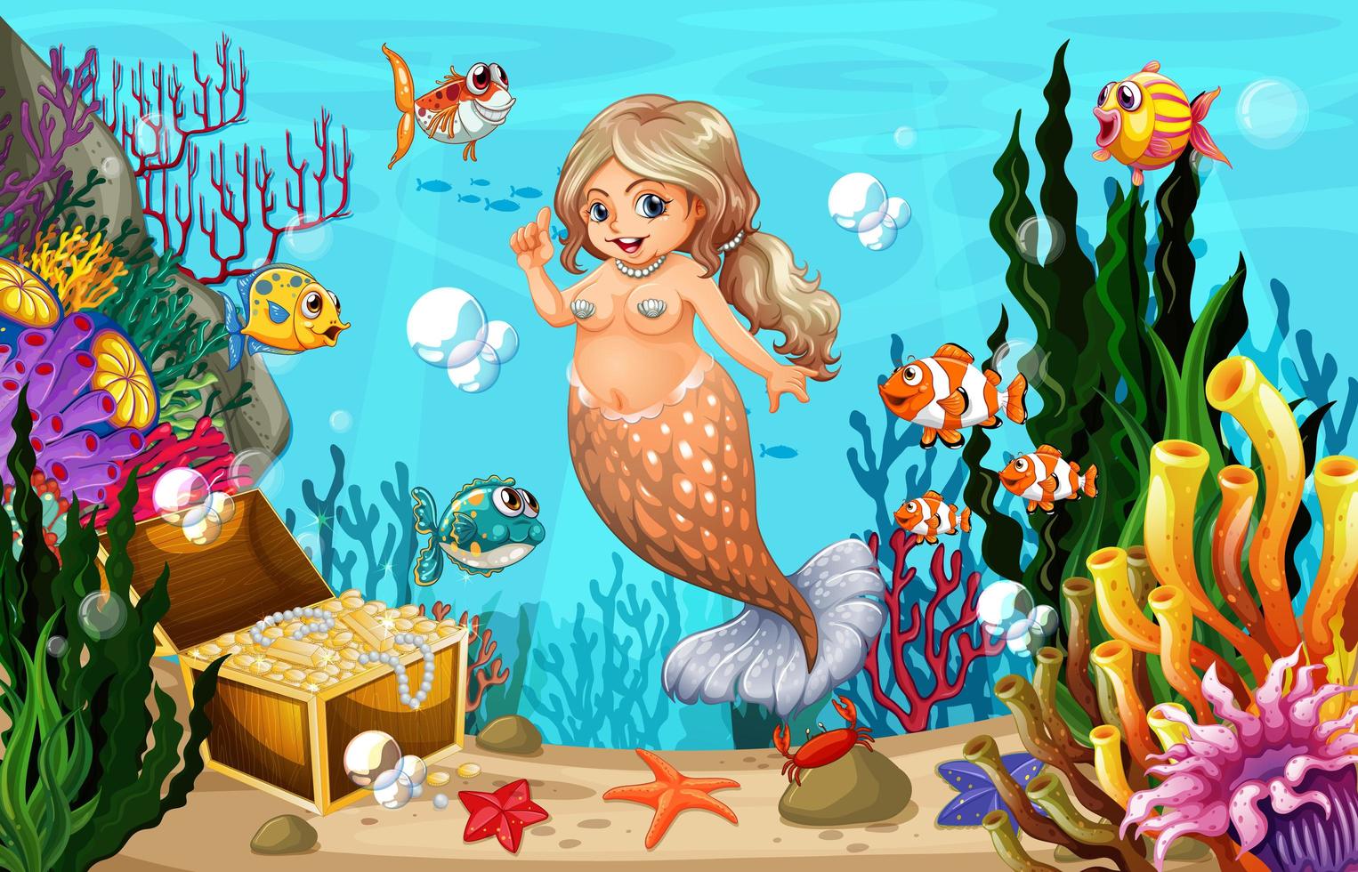 Fat mermaid and fish in the sea vector