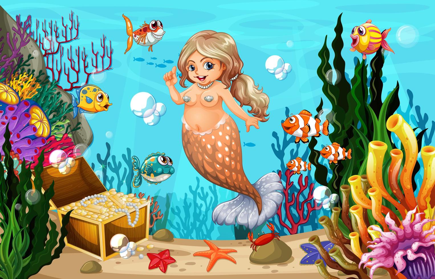 Fat mermaid and fish in the sea vector