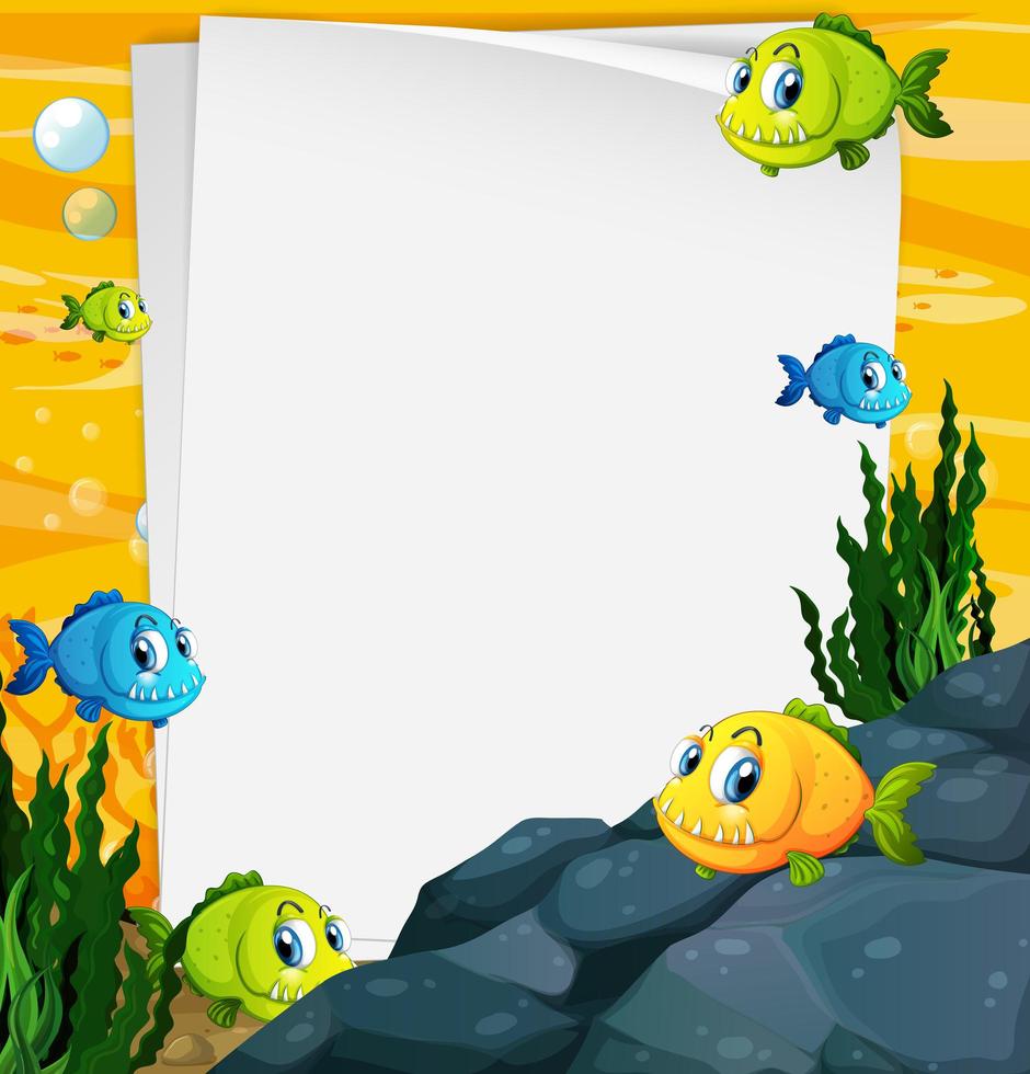 Blank paper banner with exotic fish and undersea nature elements on the underwater background vector