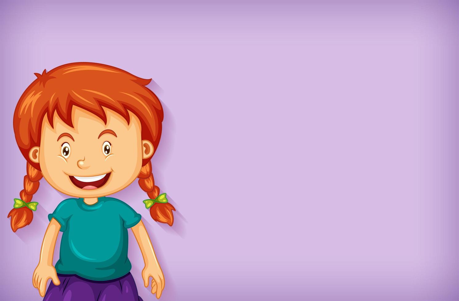 Plain background with happy girl in green shirt vector