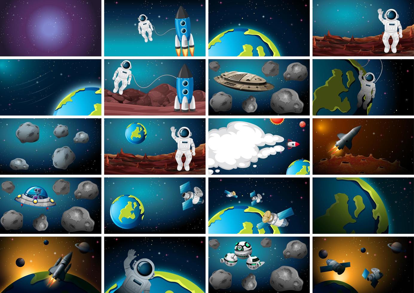 Big set of space background scenes vector