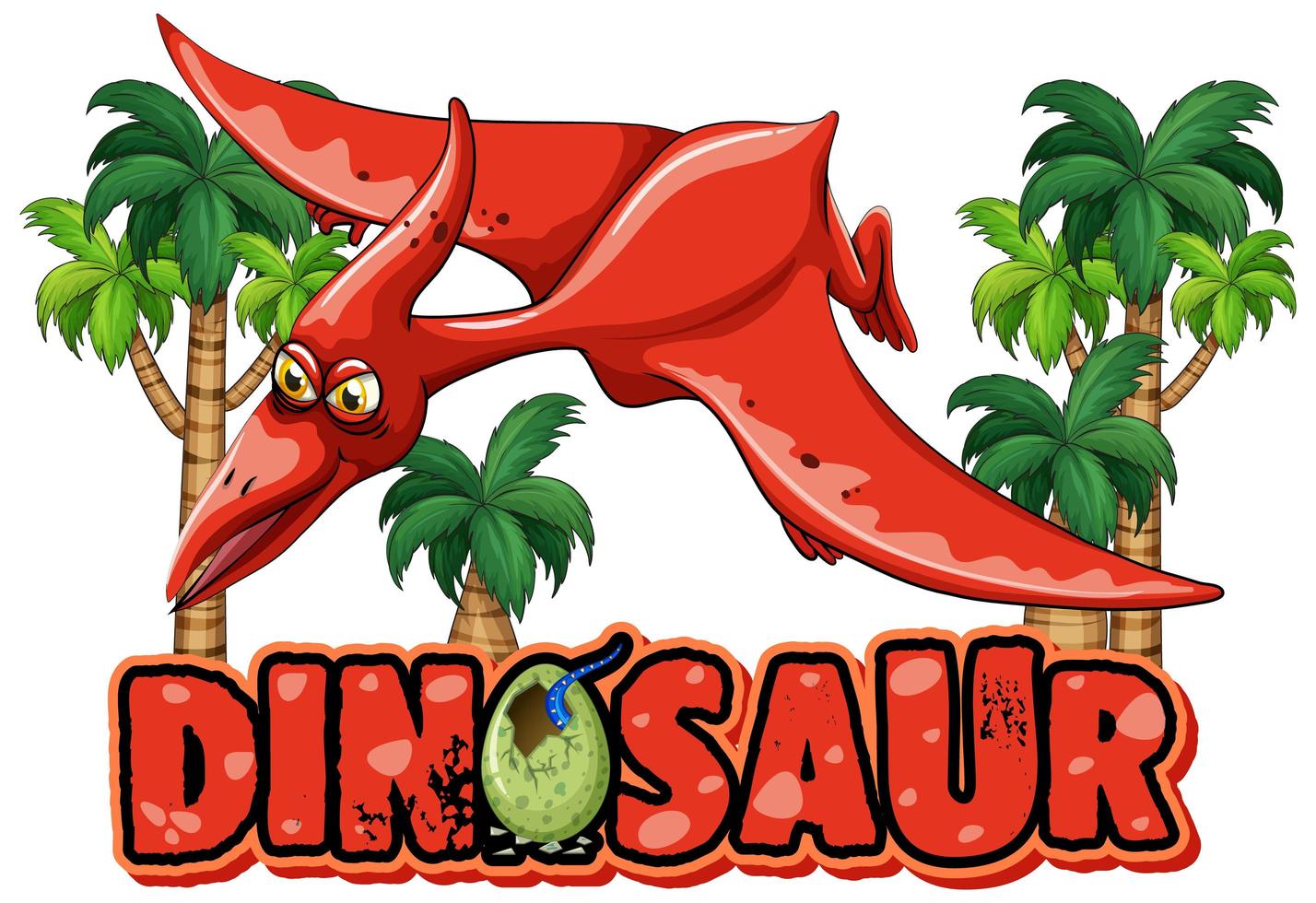 Font design for word dinosaur with pteranodon flying vector